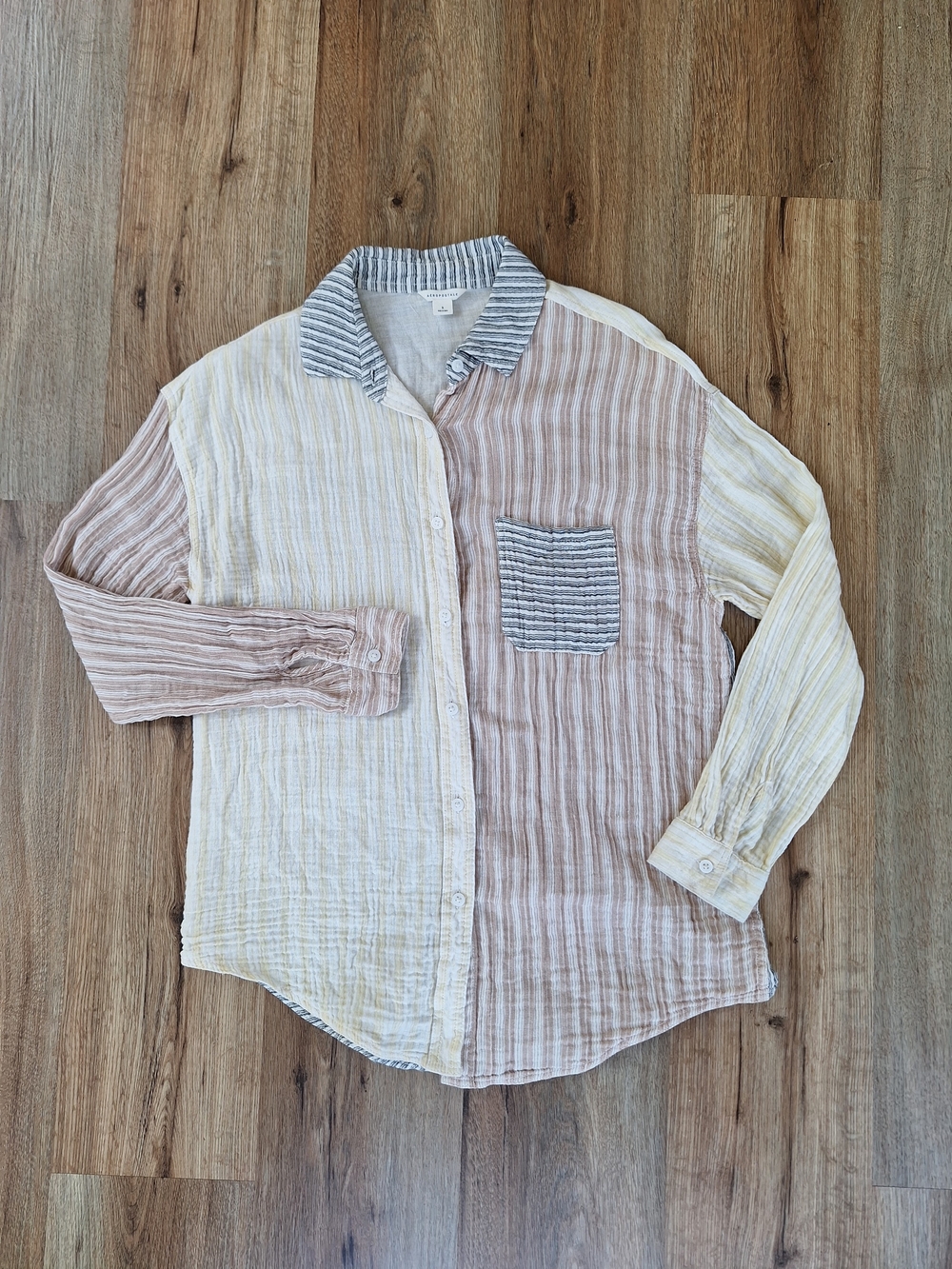 Womens Colorblock Gauze Button Up Shirt Striped Boho Lightweight Cottagecore Top